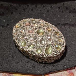 Egg Shaped Trinket Box with Light Green Gems
